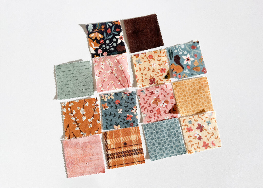 Mini charm pack fabric squares for appliqué project on NECCHI NE210 sewing machine