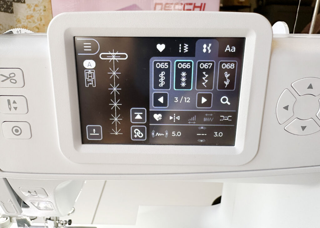 Decorative stitch selected on the NE210 touch screen